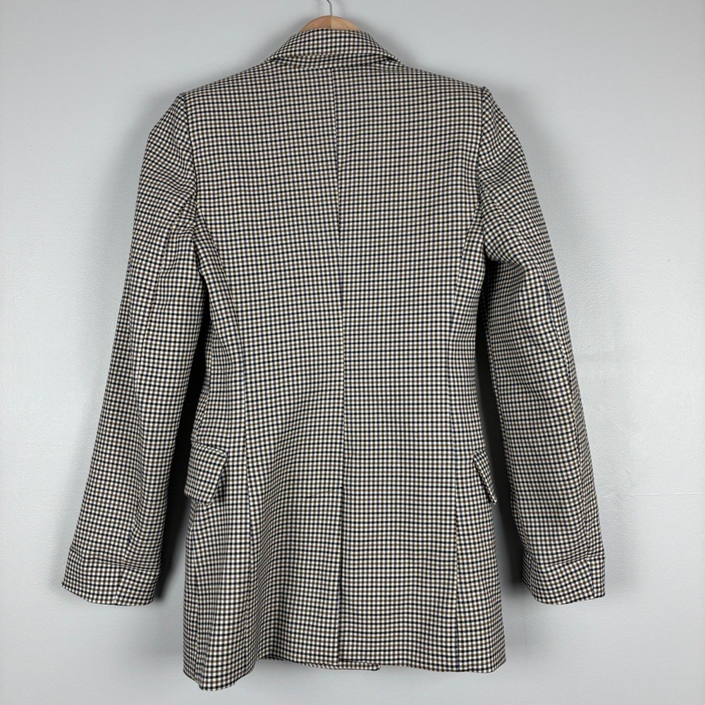 Zara Blazer XS Brown Blue Houndstooth Viscose Blend Dark Academia Career Chic - Picture 4 of 16